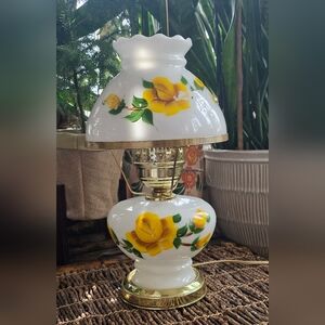Floral Glass Table Lamp with Yellow Accents "AS IS"